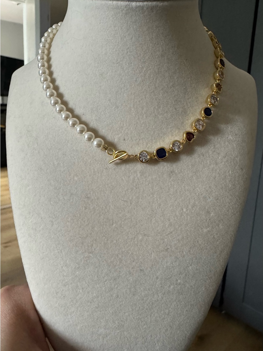 Gold Pearl and Multicolor Stone Statement Necklace
